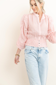 Aaiko |  Checkered blouse with puffed sleeves Beaudine | pink | Picture 2