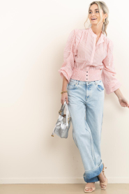 Aaiko |  Checkered blouse with puffed sleeves Beaudine | pink | Picture 3