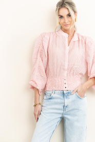 Aaiko |  Checkered blouse with puffed sleeves Beaudine | pink | Picture 5