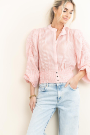 Aaiko |  Checkered blouse with puffed sleeves Beaudine | pink | Picture 6