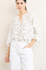 Aaiko |  Shiny top with embroidery Alanza | natural | Picture 4