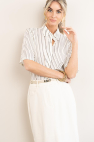 Aaiko |  Striped blouse with tie Veronne | natural | Picture 9