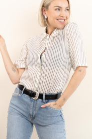 Aaiko |  Striped blouse with tie Veronne | natural | Picture 2