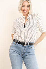 Aaiko |  Striped blouse with tie Veronne | natural | Picture 4