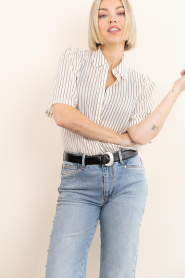 Aaiko |  Striped blouse with tie Veronne | natural | Picture 5