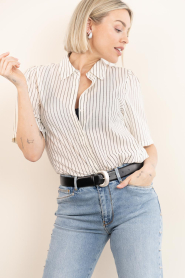 Aaiko |  Striped blouse with tie Veronne | natural | Picture 6