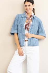 Aaiko |  Denim blouse with pinstripe Serene | blue  | Picture 2