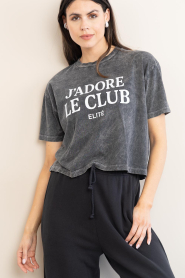 Elite Paris |  Cropped T-shirt with print Adore | black | Picture 2