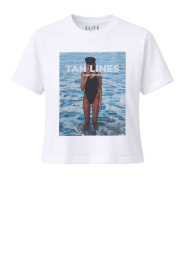 Elite Paris |  Cropped T-shirt with print Tan | white | Picture 1