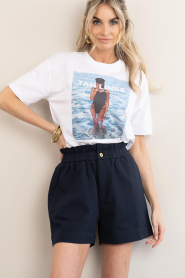 Elite Paris |  Cropped T-shirt with print Tan | white | Picture 5