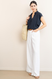 Lois Jeans |  Wide leg linen pants Marlene L32 | white | Picture 4