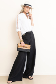 Lois Jeans :  Wide leg linen pants Marlene L32 | black - img3