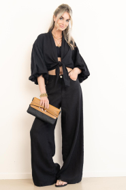 Lois Jeans :  Wide leg linen pants Marlene L32 | black - img4