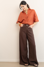Lois Jeans |  Wide leg linen pants Marlene L32 | brown | Picture 2