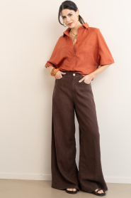 Lois Jeans |  Wide leg linen pants Marlene L32 | brown | Picture 7