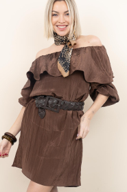 Dante6 |  Viscose off- shoulder dress Kyo | brown | Picture 5