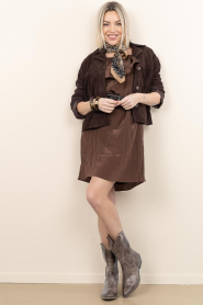 Dante6 |  Viscose off- shoulder dress Kyo | brown | Picture 3