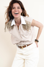 Dante6 |  Sleeveless blouse with fringes Rhobin | beige | Picture 2