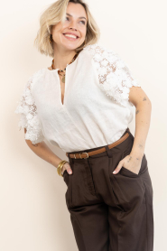 Dante6 |  Linen top with lace details Jonille | white  | Picture 4