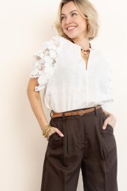 Dante6 |  Linen top with lace details Jonille | white  | Picture 5