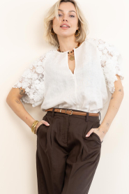 Dante6 |  Linen top with lace details Jonille | white  | Picture 6