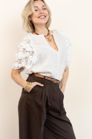 Dante6 |  Linen top with lace details Jonille | white  | Picture 7