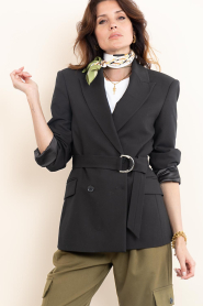 Dante6 |  Double breasted belt blazer Dome | black | Picture 2
