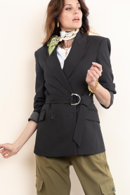 Dante6 |  Double breasted belt blazer Dome | black | Picture 5