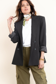 Dante6 |  Double breasted belt blazer Dome | black | Picture 7