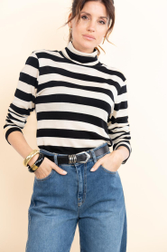 Co'Couture |  Striped turtle neck top Mason | black | Picture 4