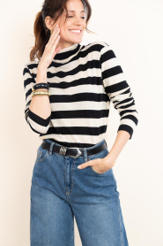 Co'Couture |  Striped turtle neck top Mason | black | Picture 2