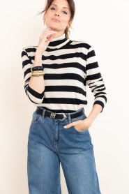 Co'Couture |  Striped turtle neck top Mason | black | Picture 5