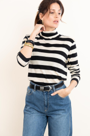 Co'Couture |  Striped turtle neck top Mason | black | Picture 6