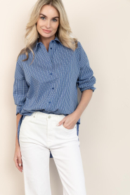 Co'Couture |  Checkered blouse Aniza | blue | Picture 7