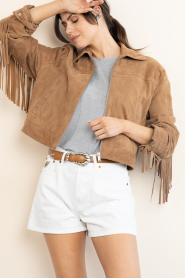 STUDIO AR :  Suede jacket with fringes Sue | camel - img2