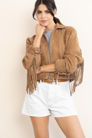 STUDIO AR :  Suede jacket with fringes Sue | camel - img4