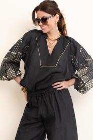 Greek Archaic Kori :  Top with embroidered details Grape | black - img4