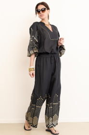 Greek Archaic Kori |  Pants with embroidery Grape lg32 | black | Picture 2