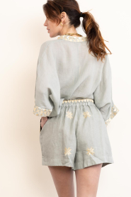 Greek Archaic Kori |  Rami top with embroidery Flakes | grey | Picture 6