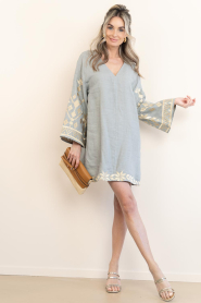Greek Archaic Kori |  Dress with embroidery Belle | grey | Picture 3