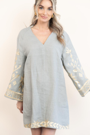 Greek Archaic Kori |  Dress with embroidery Belle | grey | Picture 6