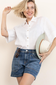 Greek Archaic Kori |  Linen boxy blouse Bibi | white | Picture 7