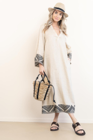 Greek Archaic Kori |  Linen dress Pyramids | beige | Picture 2
