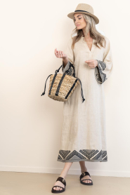 Greek Archaic Kori |  Linen dress Pyramids | beige | Picture 3