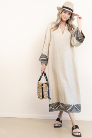 Greek Archaic Kori |  Linen dress Pyramids | beige | Picture 4