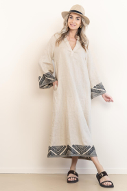Greek Archaic Kori |  Linen dress Pyramids | beige | Picture 5