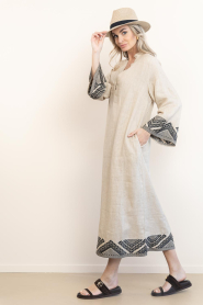 Greek Archaic Kori |  Linen dress Pyramids | beige | Picture 6