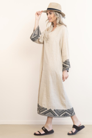 Greek Archaic Kori |  Linen dress Pyramids | beige | Picture 7