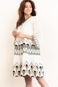 Greek Archaic Kori :  Linen mini dress with embroidery Phoenix | natural - img4