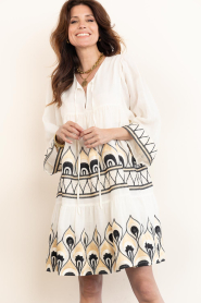 Greek Archaic Kori :  Linen mini dress with embroidery Phoenix | natural - img5